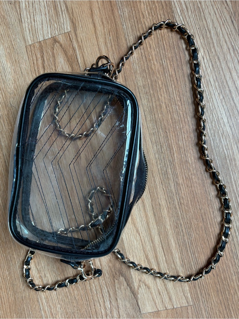 Clear Black Crossbody Phone Bag with Gold Chain Strap